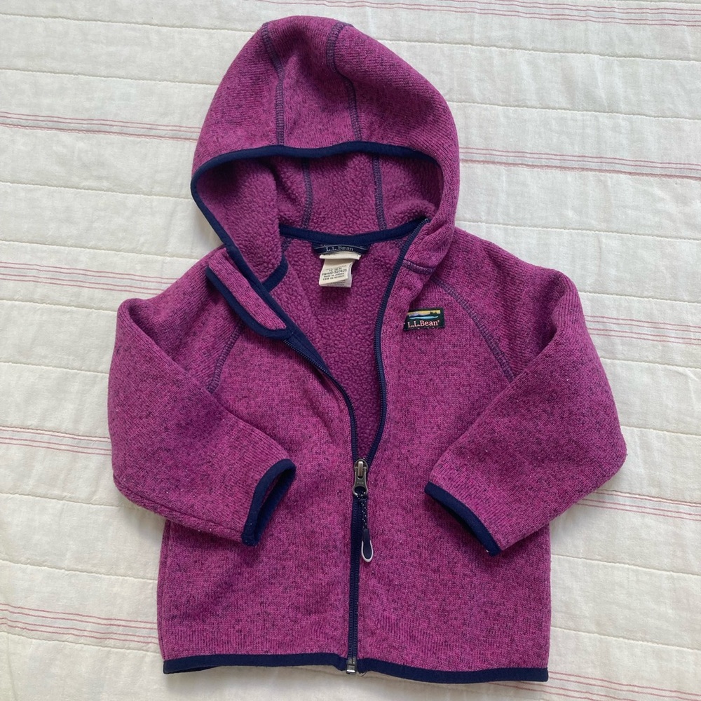 Toddler Girls L.L. Bean Pink Purple Fleece Zip Up Jacket with Hood 12-18 months